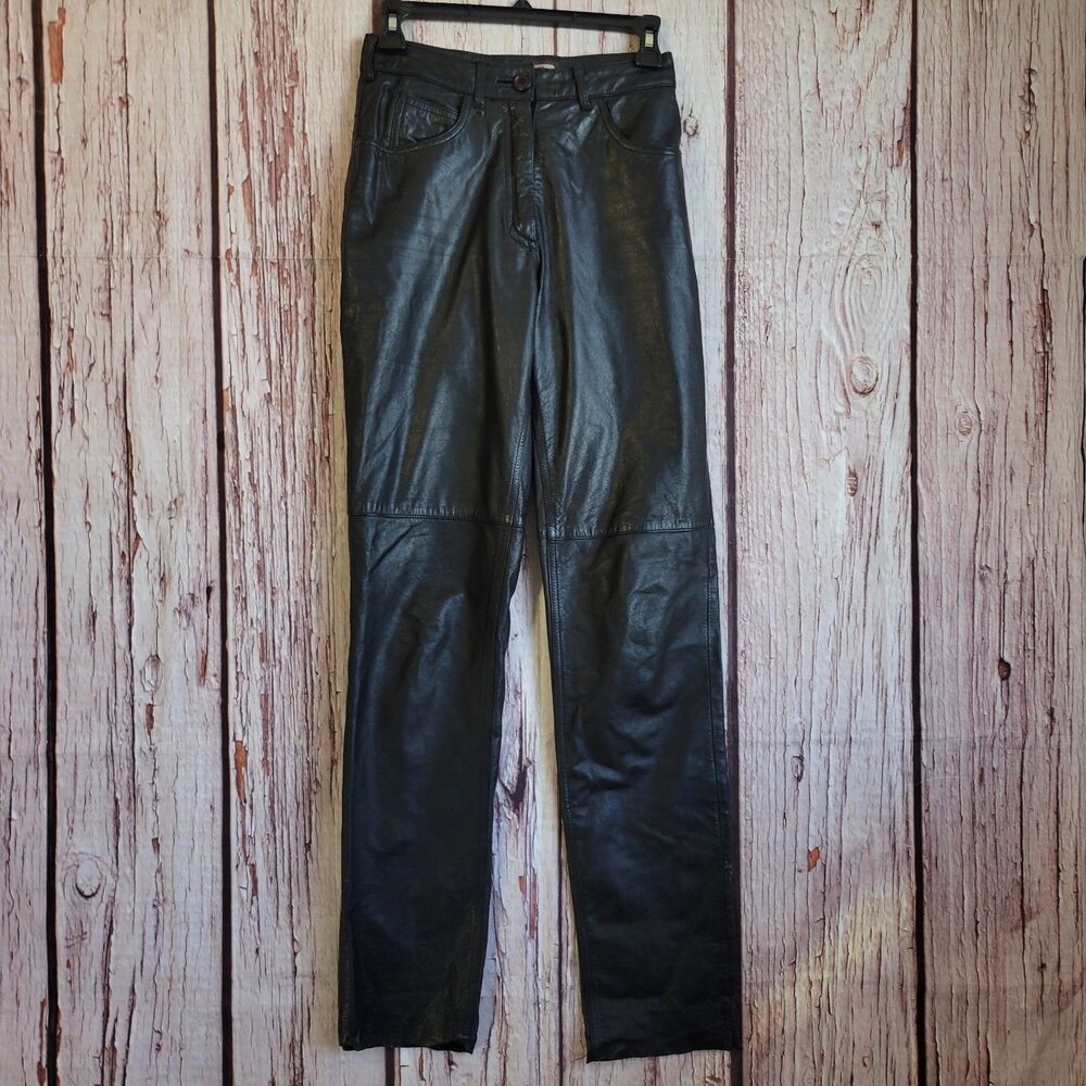 Toffs Vintage 80s - 90s Womens Black Genuine Leather High Rise Pants Sz-6 Lined